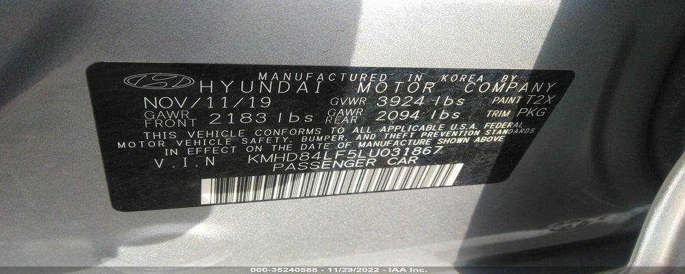 KMHD84LF5LU031867 2020 HYUNDAI ELANTRA photo no. 9