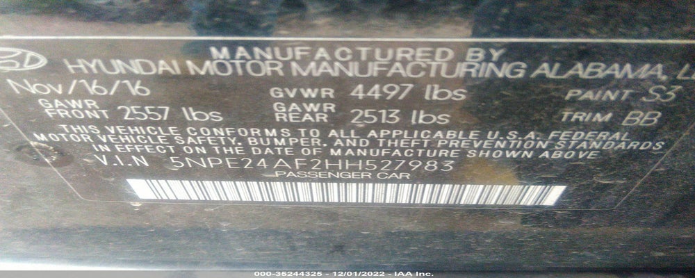 5NPE24AF2HH527983 2017 HYUNDAI SONATA photo no. 9
