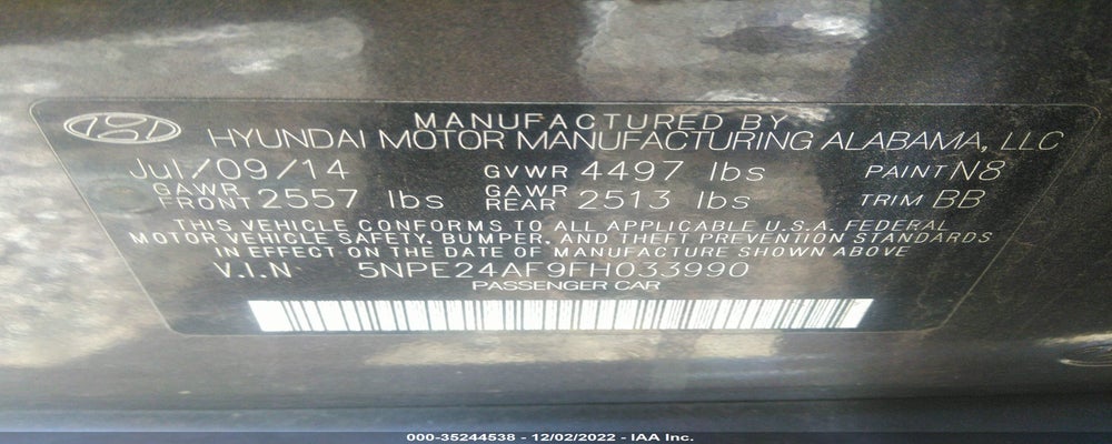 5NPE24AF9FH033990 2015 HYUNDAI SONATA photo no. 9