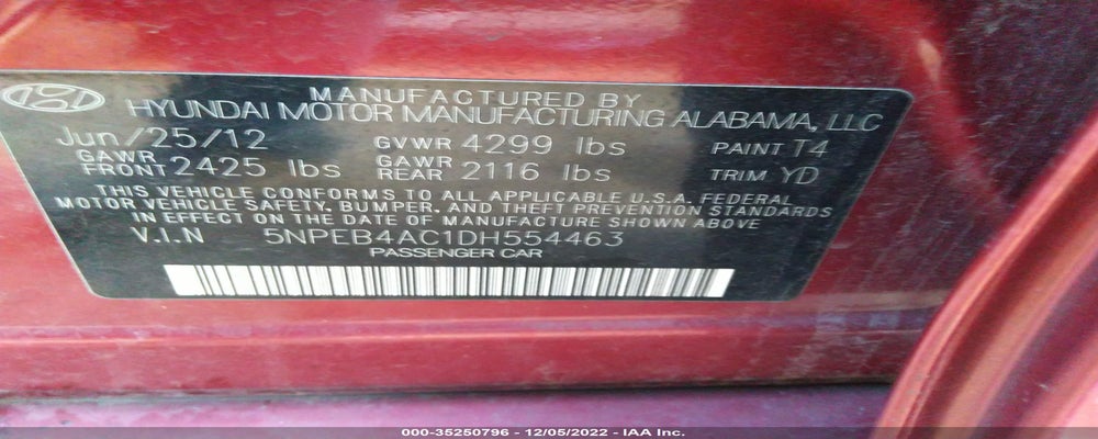 5NPEB4AC1DH554463 2013 HYUNDAI SONATA photo no. 9