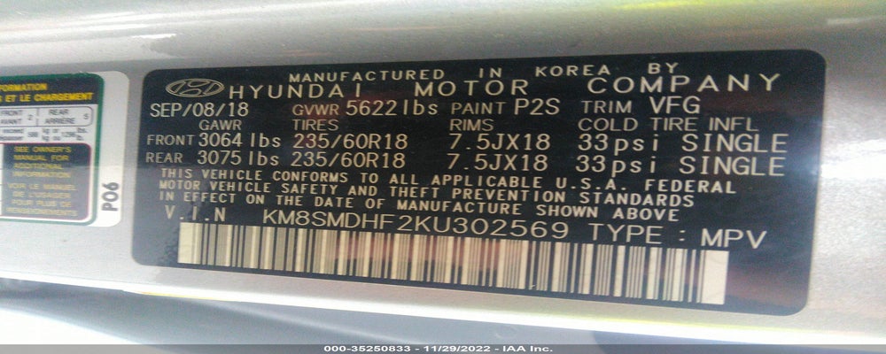 KM8SMDHF2KU302569 2019 HYUNDAI SANTA FE XL photo no. 9