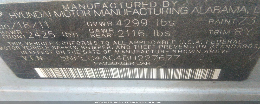5NPEC4AC4BH227677 2011 HYUNDAI SONATA photo no. 9