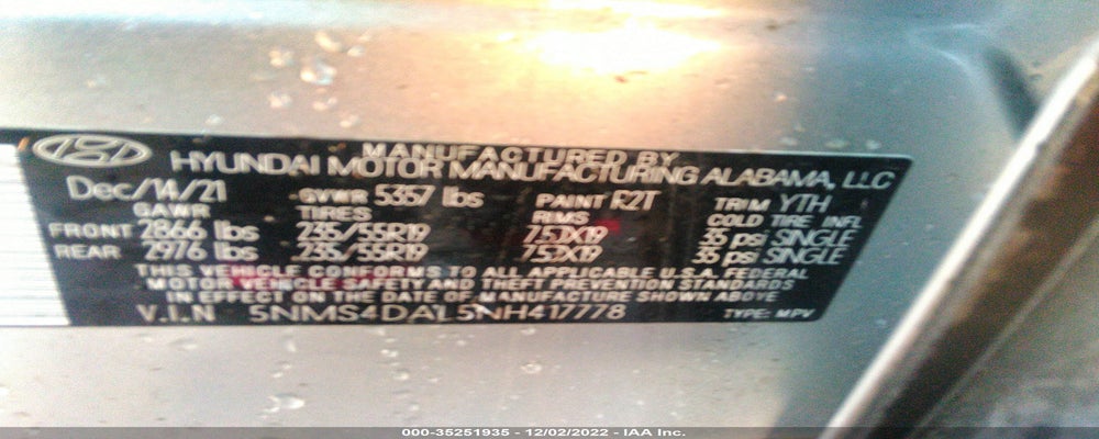 5NMS4DAL5NH417778 2022 HYUNDAI SANTA FE photo no. 9