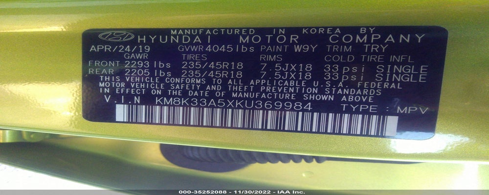KM8K33A5XKU369984 2019 HYUNDAI KONA photo no. 9