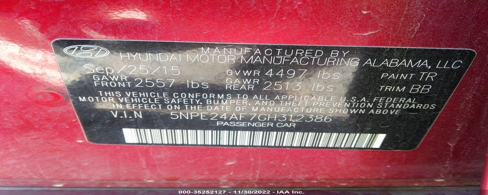 5NPE24AF7GH312386 2016 HYUNDAI SONATA photo no. 9