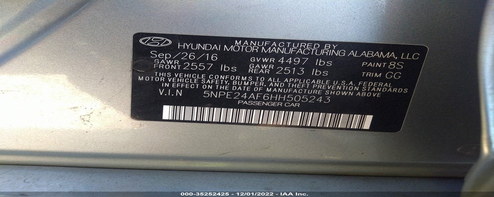5NPE24AF6HH505243 2017 HYUNDAI SONATA photo no. 9