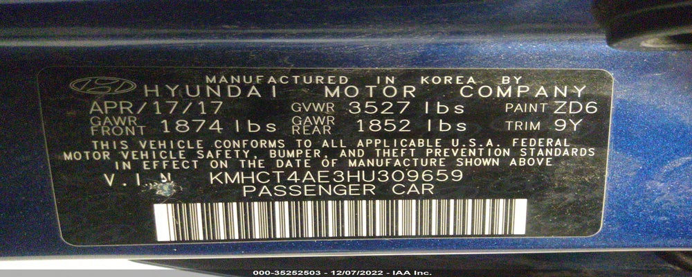 KMHCT4AE3HU309659 2017 HYUNDAI ACCENT photo no. 9