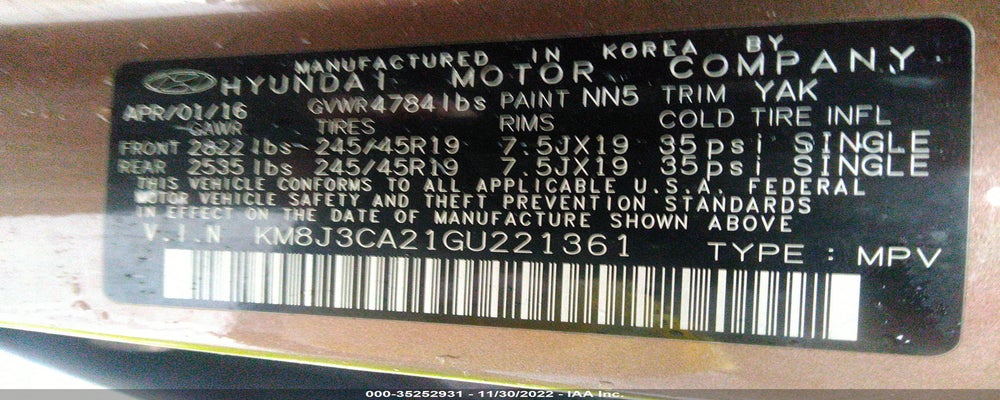 KM8J3CA21GU221361 2016 HYUNDAI TUCSON photo no. 9