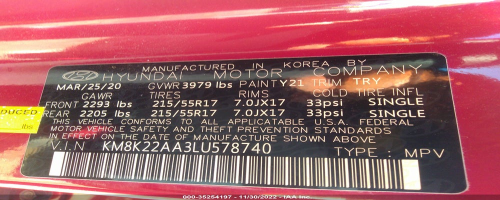 KM8K22AA3LU578740 2020 HYUNDAI KONA photo no. 9