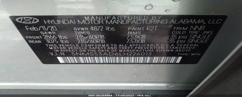 5NMS53AD6LH226013 2020 HYUNDAI SANTA FE photo no. 9