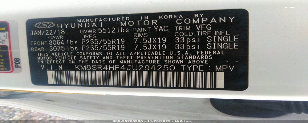 KM8SR4HF4JU294250 2018 HYUNDAI SANTA FE photo no. 9