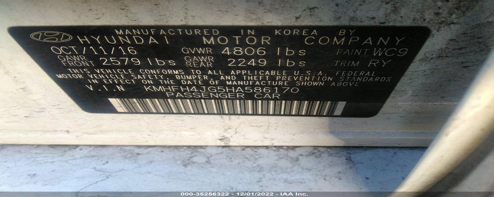 KMHFH4JG5HA586170 2017 HYUNDAI AZERA photo no. 9