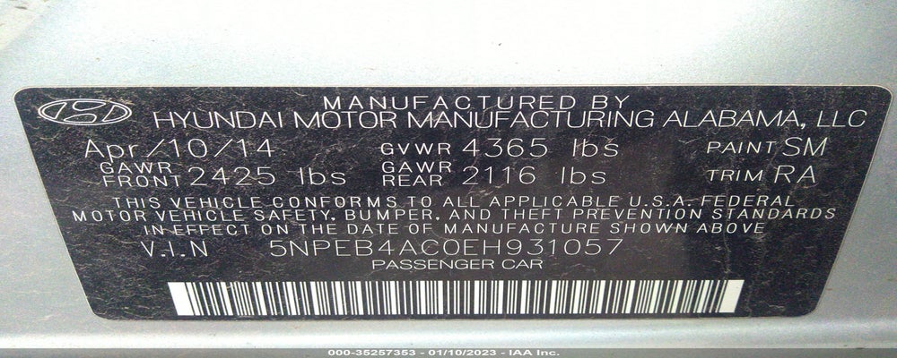 5NPEB4AC0EH931057 2014 HYUNDAI SONATA photo no. 9