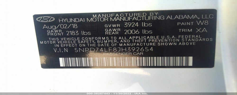 5NPD74LF8JH392654 2018 HYUNDAI ELANTRA photo no. 9
