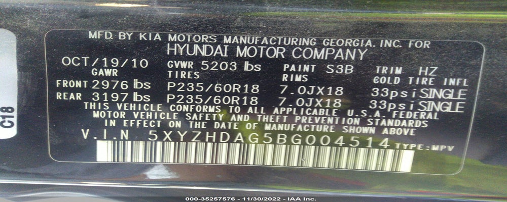 5XYZHDAG5BG004514 2011 HYUNDAI SANTA FE photo no. 9