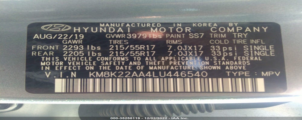 KM8K22AA4LU446540 2020 HYUNDAI KONA photo no. 9