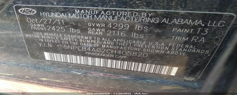 5NPEB4AC2CH405820 2012 HYUNDAI SONATA photo no. 9