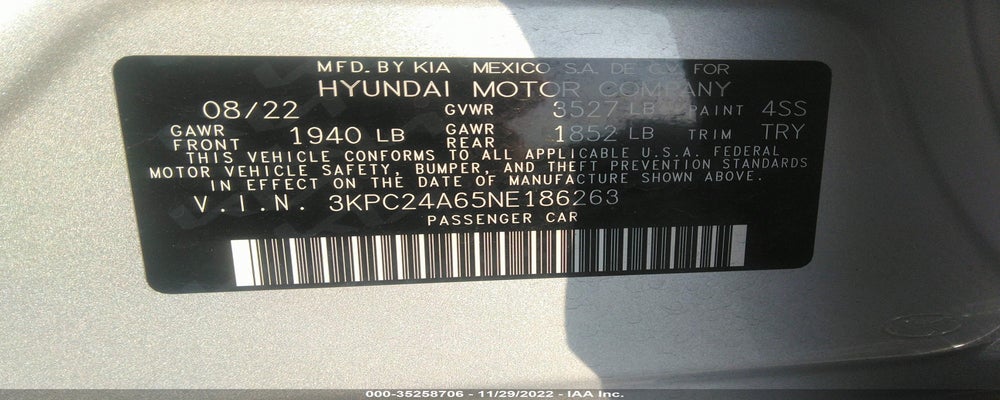 3KPC24A65NE186263 2022 HYUNDAI ACCENT photo no. 9