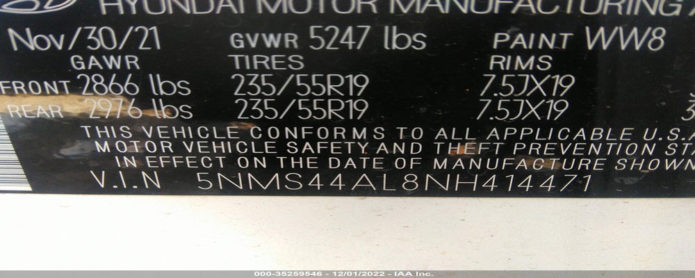 5NMS44AL8NH414471 2022 HYUNDAI SANTA FE photo no. 9