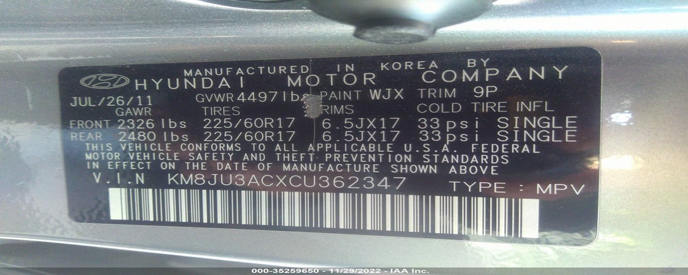 KM8JU3ACXCU362347 2012 HYUNDAI TUCSON photo no. 9