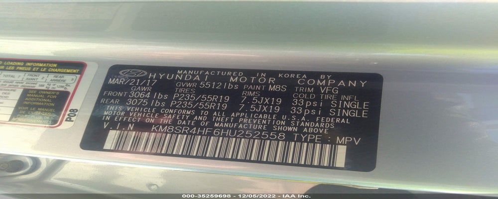 KM8SR4HF6HU252558 2017 HYUNDAI SANTA FE photo no. 9