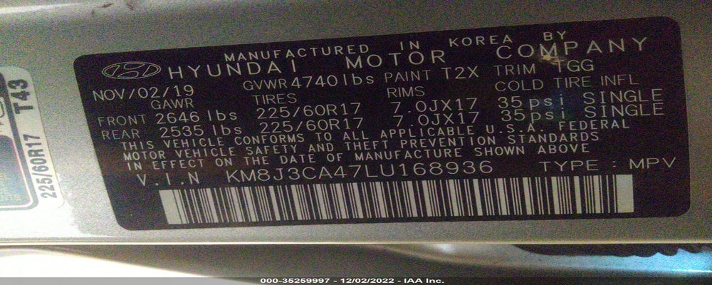 KM8J3CA47LU168936 2020 HYUNDAI TUCSON photo no. 9