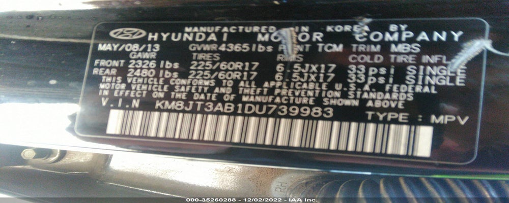 KM8JT3AB1DU739983 2013 HYUNDAI TUCSON photo no. 9