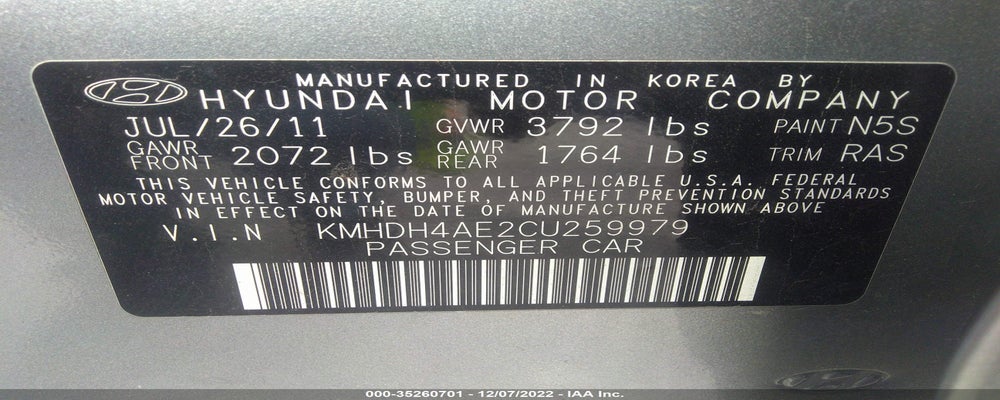 KMHDH4AE2CU259979 2012 HYUNDAI ELANTRA photo no. 9