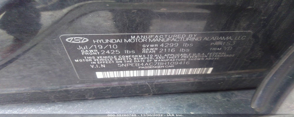 5NPEB4AC7BH109416 2011 HYUNDAI SONATA photo no. 9