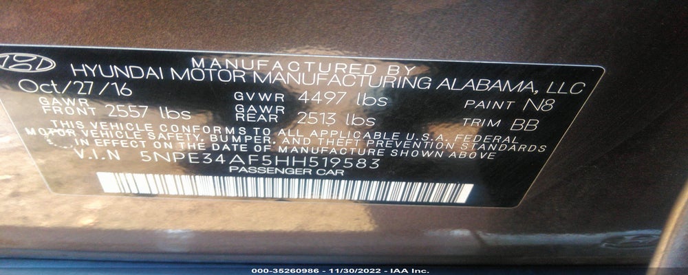 5NPE34AF5HH519583 2017 HYUNDAI SONATA photo no. 9