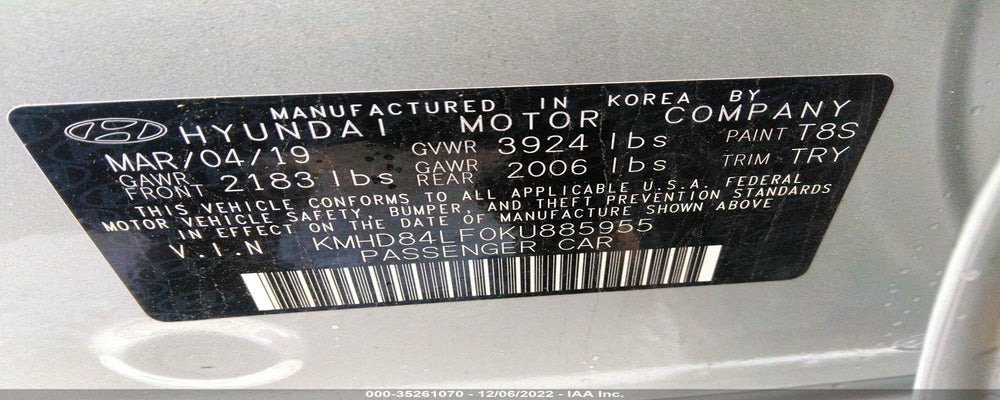 KMHD84LF0KU885955 2019 HYUNDAI ELANTRA photo no. 9