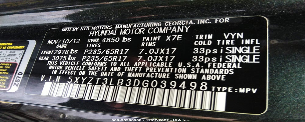 5XYZT3LB3DG039498 2013 HYUNDAI SANTA FE photo no. 9