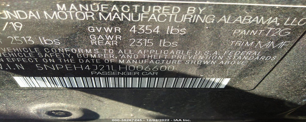 5NPEH4J21LH006600 2020 HYUNDAI SONATA photo no. 9