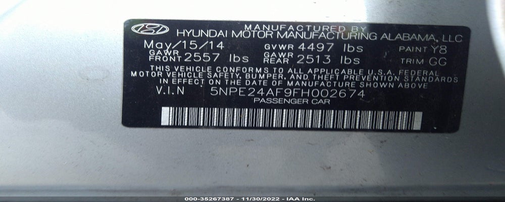 5NPE24AF9FH002674 2015 HYUNDAI SONATA photo no. 9