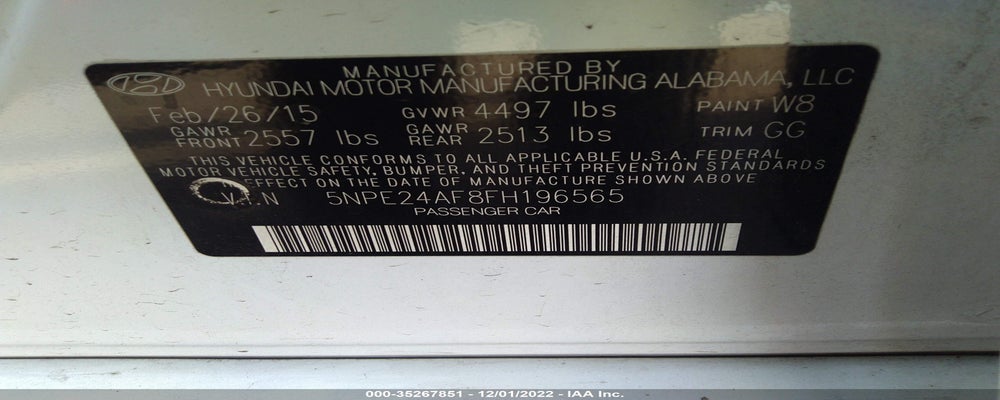 5NPE24AF8FH196565 2015 HYUNDAI SONATA photo no. 9
