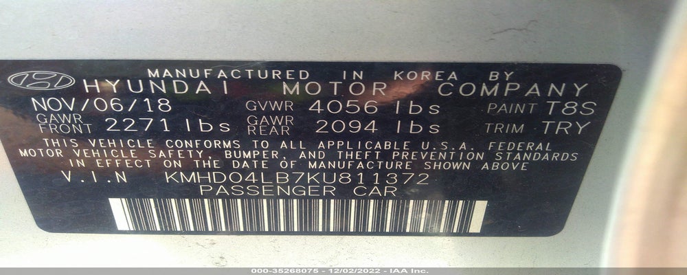 KMHD04LB7KU811372 2019 HYUNDAI ELANTRA photo no. 9