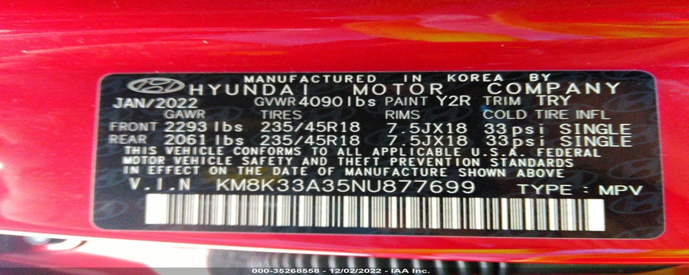 KM8K33A35NU877699 2022 HYUNDAI KONA photo no. 9