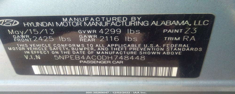 5NPEB4AC0DH748448 2013 HYUNDAI SONATA photo no. 9