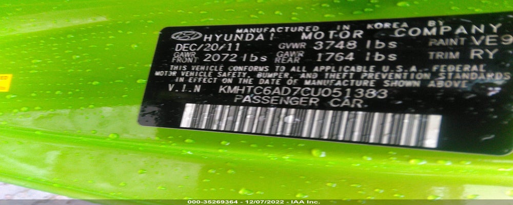 KMHTC6AD7CU051383 2012 HYUNDAI VELOSTER photo no. 9