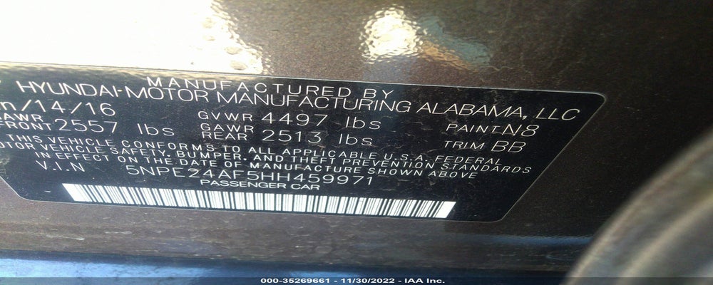 5NPE24AF5HH459971 2017 HYUNDAI SONATA photo no. 9