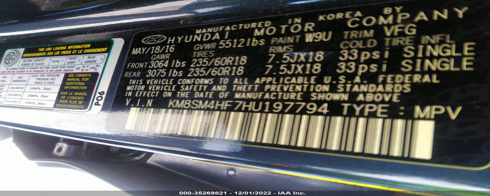 KM8SM4HF7HU197794 2017 HYUNDAI SANTA FE photo no. 9