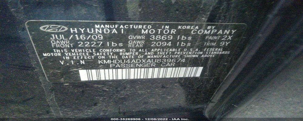 KMHDU4ADXAU839674 2010 HYUNDAI ELANTRA photo no. 9