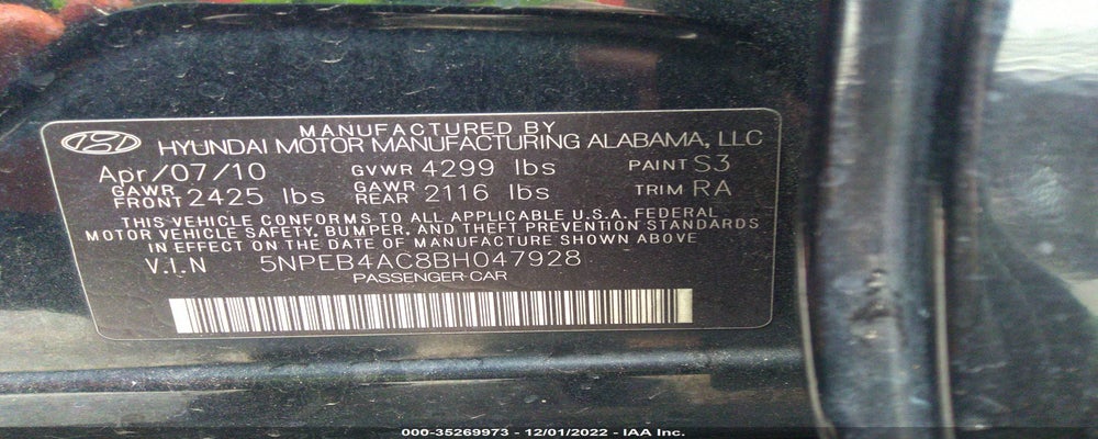 5NPEB4AC8BH047928 2011 HYUNDAI SONATA photo no. 9