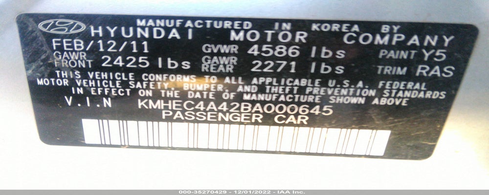 KMHEC4A42BA000645 2011 HYUNDAI SONATA photo no. 9