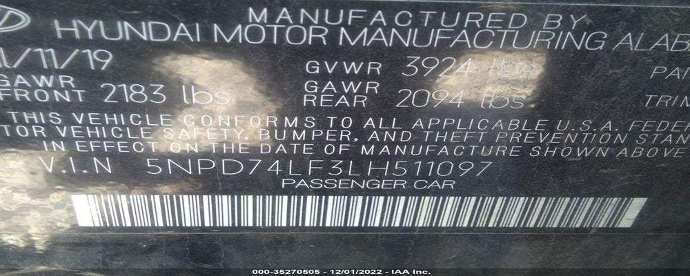 5NPD74LF3LH511097 2020 HYUNDAI ELANTRA photo no. 9