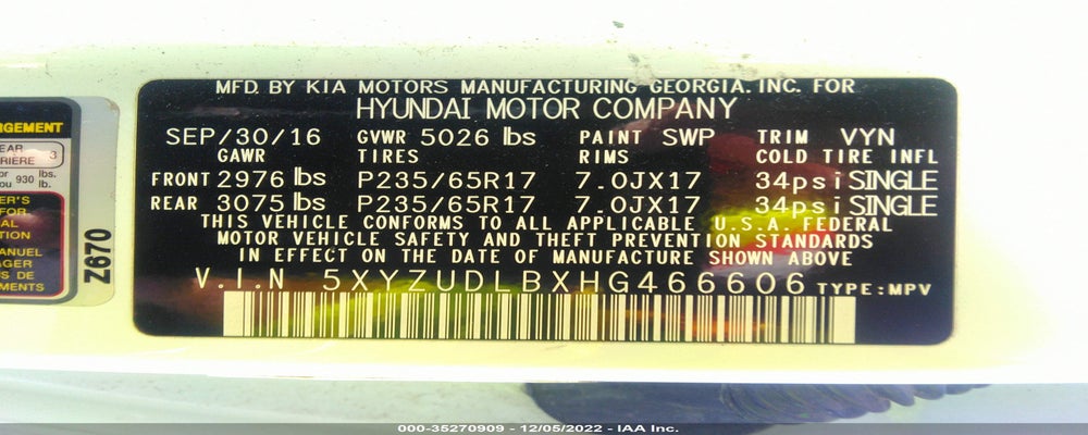 5XYZUDLBXHG466606 2017 HYUNDAI SANTA FE SPORT photo no. 9