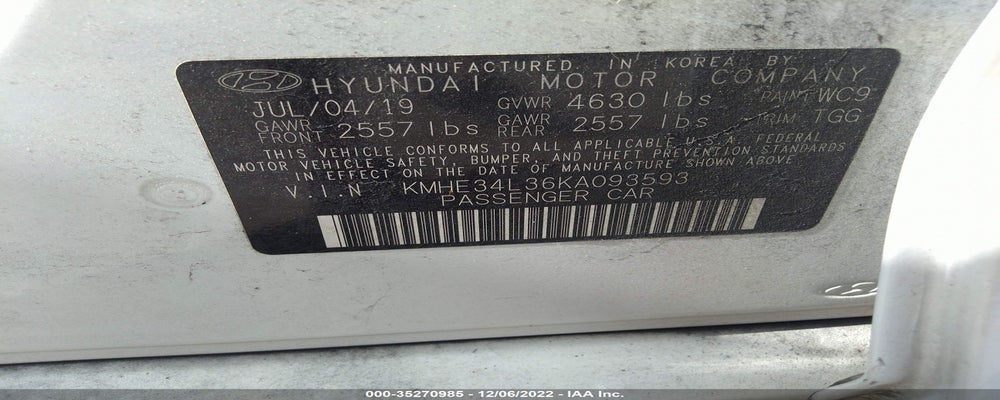 KMHE34L36KA093593 2019 HYUNDAI SONATA HYBRID photo no. 9