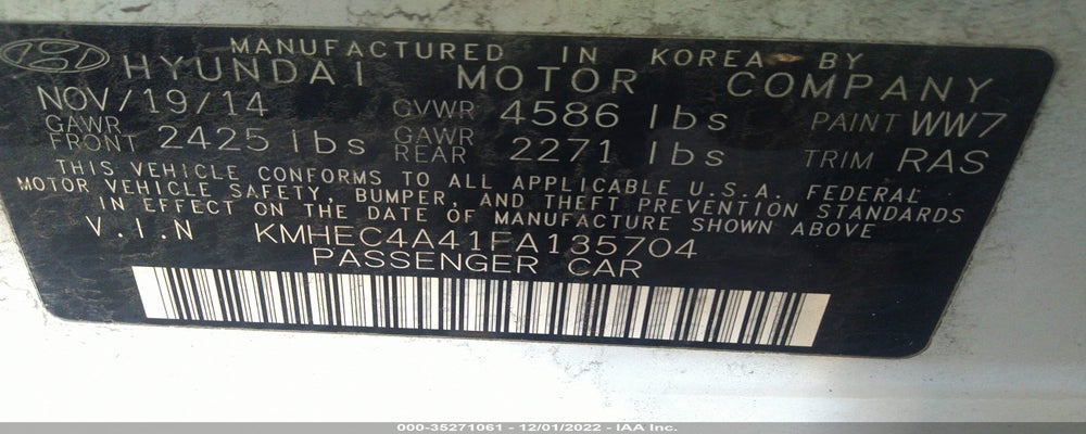 KMHEC4A41FA135704 2015 HYUNDAI SONATA HYBRID photo no. 9