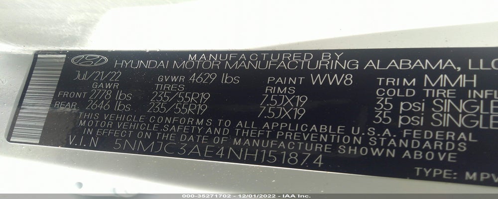 5NMJC3AE4NH151874 2022 HYUNDAI TUCSON photo no. 9