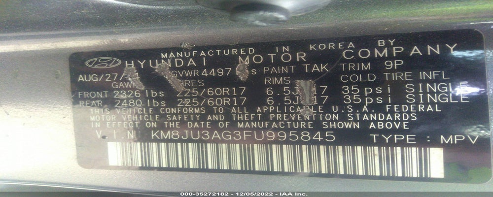 KM8JU3AG3FU995845 2015 HYUNDAI TUCSON photo no. 9